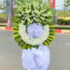 Floral tribute with white flowers