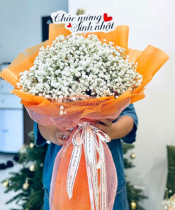 Bó hoa baby trắng giấy cam 20/10 – Nắng Mai TK2010-12